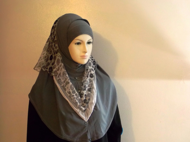 Grey Long 2 Piece Amira Hijab w/Button style 5